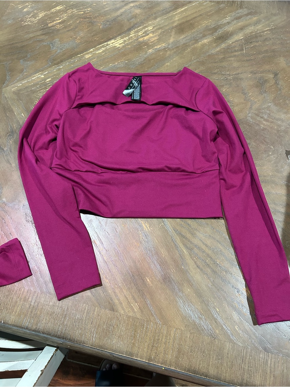 Women's Long-Sleeve Crop Top in Deep Magenta